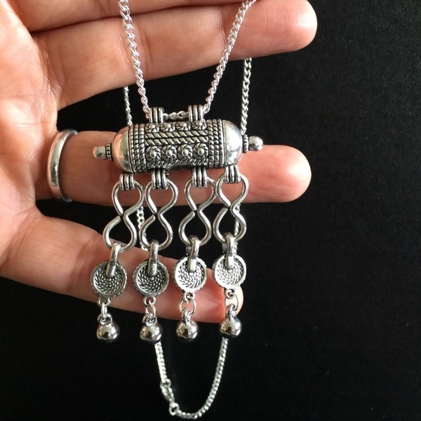 Boho Necklace, Taweez Necklace, Tribal,  Ethnic, Bohemian, Tribal, Amulet,  Long silver necklace, Belly dance, Festival