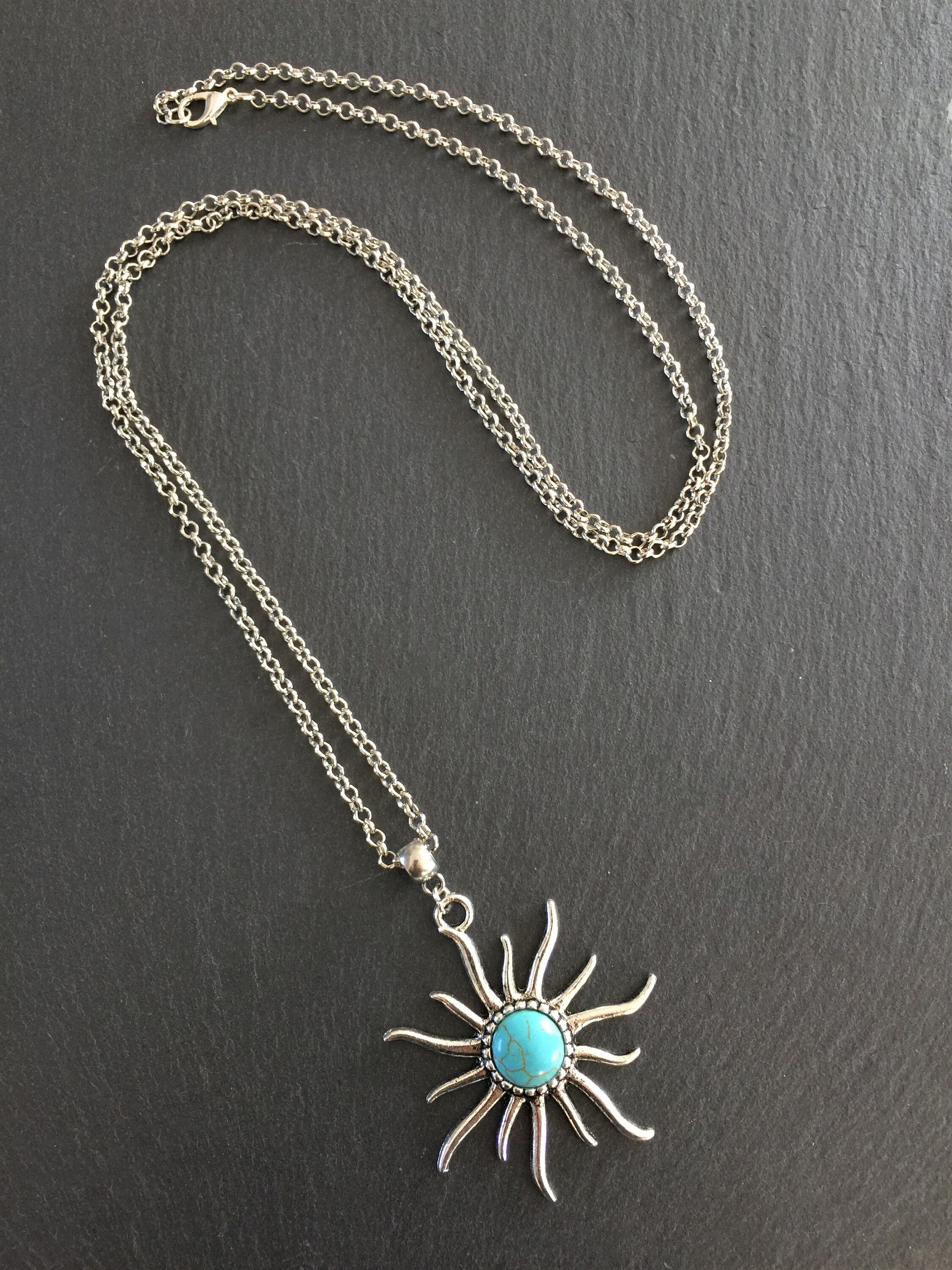 Frosted Sunstone & White Turquoise Long Layering Necklace 262o