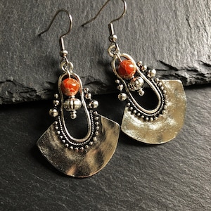 Orange Boho Earrings Sea Sediment Jasper Long Drop, Ethnic, Boho, Bohemian, Festival, Tribal, Hypoallergenic, Sterling Silver UK