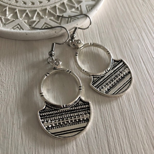 Ethnic Aztec Earrings, Boho, Bohemian, Statement, Drop, Festival, Tribal, Hypoallergenic, Sterling Silver Hooks