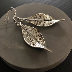 Leaf Earrings Fluttering Boho Earrings Feather Silver Leaf Jewellery Long Drop Ethnic Bohemian Festival Tribal Sterling Silver UK