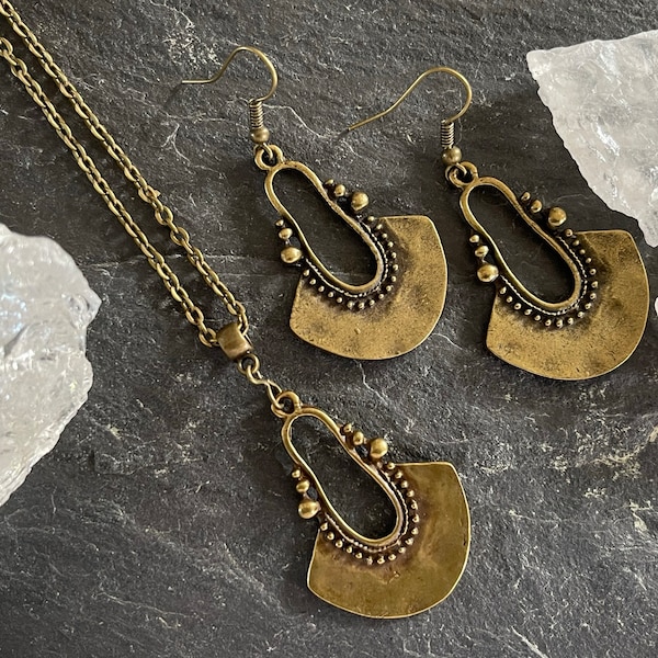 Bronze Boho Earrings, Turquoise, Ethnic, Bohemian Mandala Statement Pendant Large UK