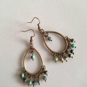 Bronze Boho Earrings, African Turquoise, Ethnic, Bohemian, Chandelier, Tribal image 4