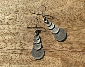 Boho Earrings, Discs, Coins, Ethnic, Bohemian, Tribal, Gypsy, Hypoallergenic, Sterling Silver, UK