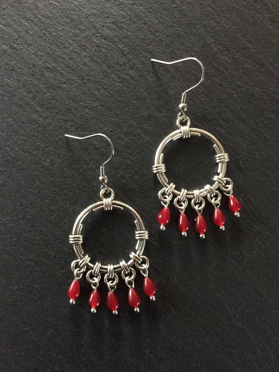 Beautiufl New Red Ruby Larme en Forme De Boucles D/'oreilles
