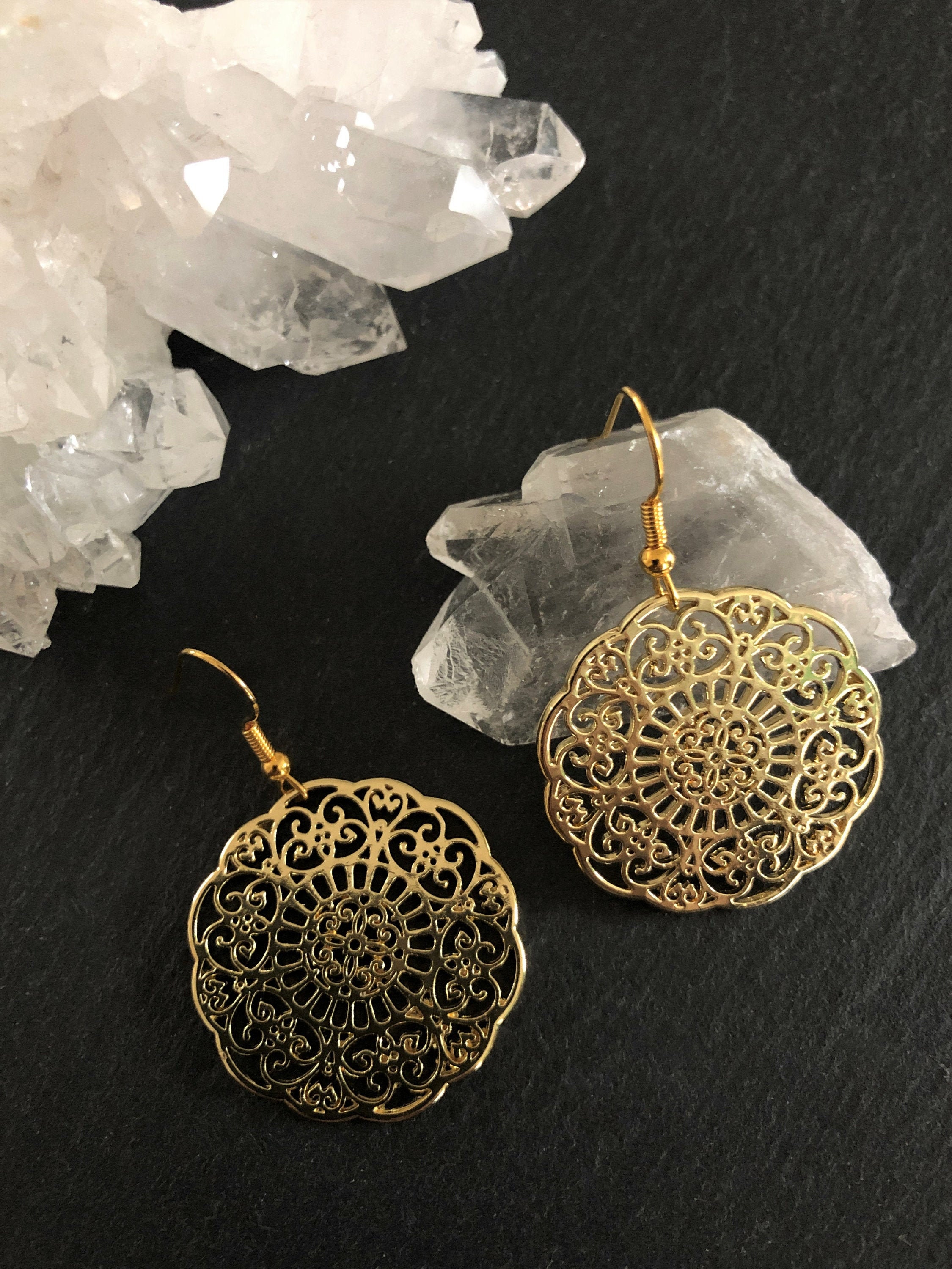 8cm OVERSIZE FILIGREE GOLD FASHION EARRINGS ornate chandelier