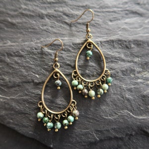 Bronze Boho Earrings, African Turquoise, Ethnic, Bohemian, Chandelier, Tribal image 5