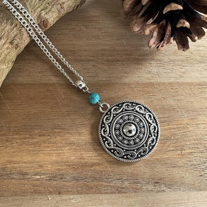 Boho Necklace, Round Mandala, Turquoise, Ethnic, Bohemian Statement Pendant Large UK