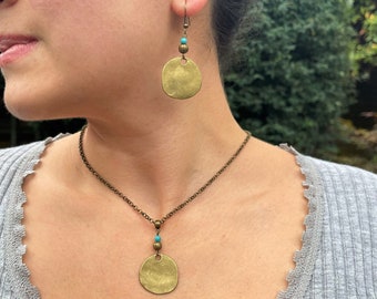 Bronze EarringsTurquoise  Boho, Long Drop, Hoop, Ethnic, Tribal, Hippie, Gypsy, Bohemian, Gift, UK