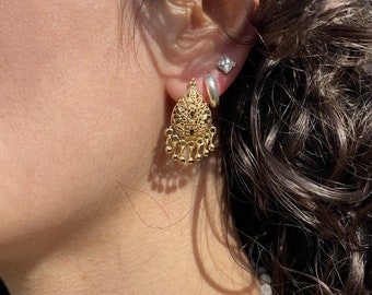Gold  Ethnic Earrings, Pakistan, Tribal, Boho, Ethnic, Bohemian, Gypsy, Festival, Light, UK