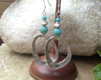 Bohemian Boho Turquoise earrings, Turquoise Jewelry, Ethnic, Boho, Tribal, Turquoise, Long Drop, Hypoallergenic, Sterling Silver
