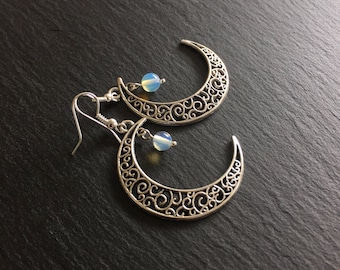 Moonstone Earrings Jewellery, Moon, Boho, Bohemian, Crescent, Hypoallergenic, Sterling Silver
