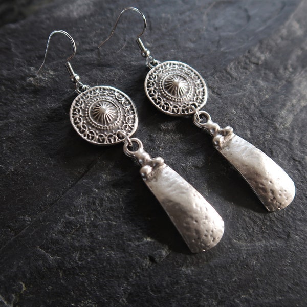 Boho Tribal Earrings, Ethnic, Bohemian, Gypsy, Ethnic, Long Drop, Hypoallergenic, Sterling Silver, UK