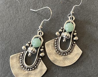 Boho Earrings Gemstone Long Drop, Statement Earrings, Ethnic, Boho, Bohemian, Tribal, Gift