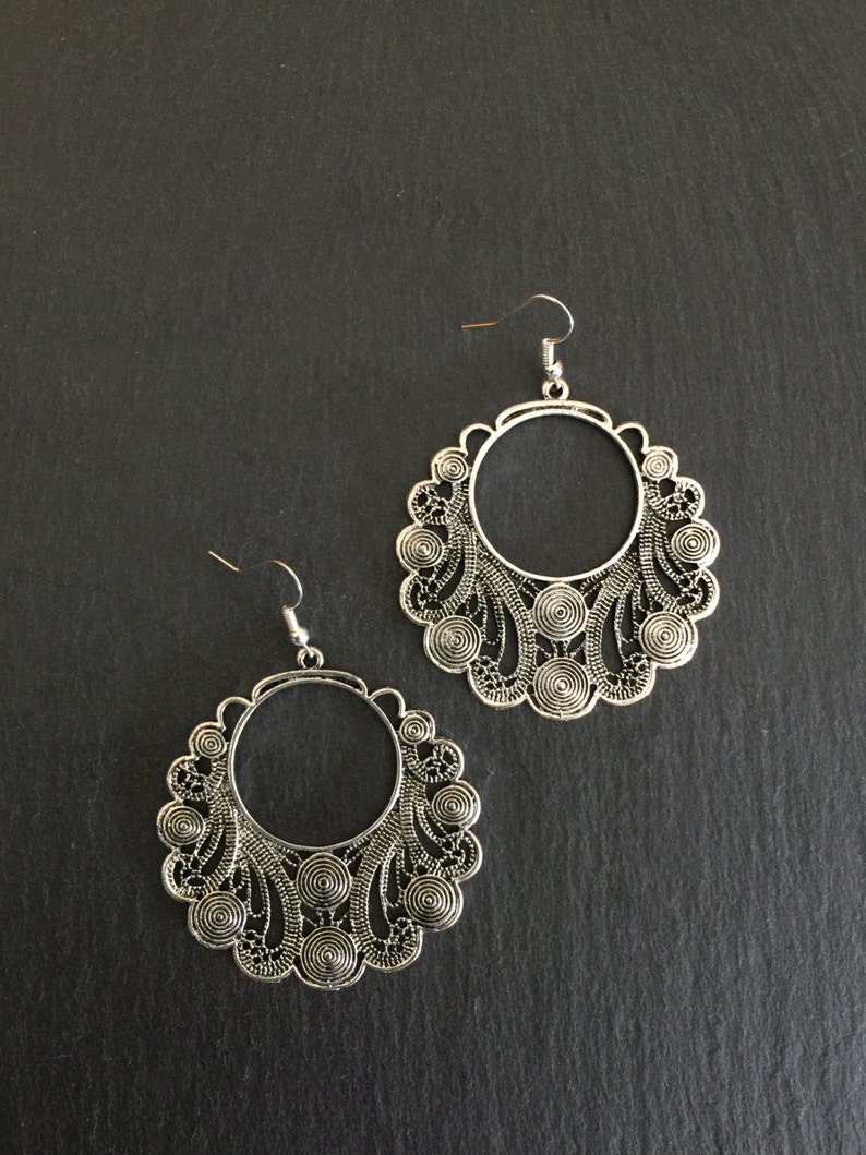 Bohemian Festival Tribal Large Vintage Style Silver Boho Earrings Mandala Gypsy Hypoallergenic Sterling Silver UK Ethnic