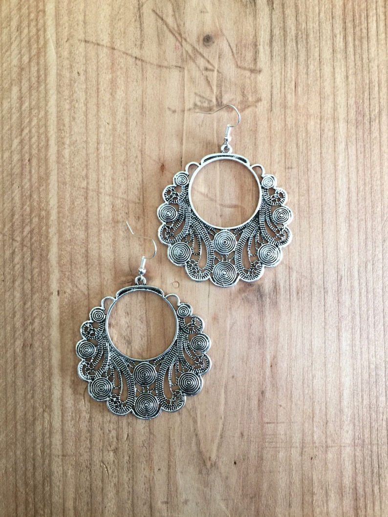 Bohemian Festival Tribal Large Vintage Style Silver Boho Earrings Mandala Gypsy Hypoallergenic Sterling Silver UK Ethnic