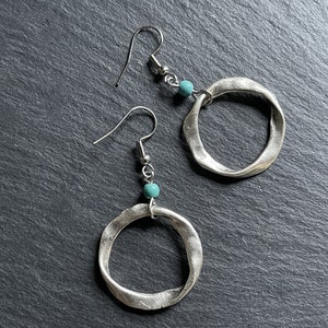 Turquoise Silver Boho Earrings, Long Drop, Hoop, Ethnic, Tribal, Hippie, Gypsy, Bohemian, Gift, UK image 7