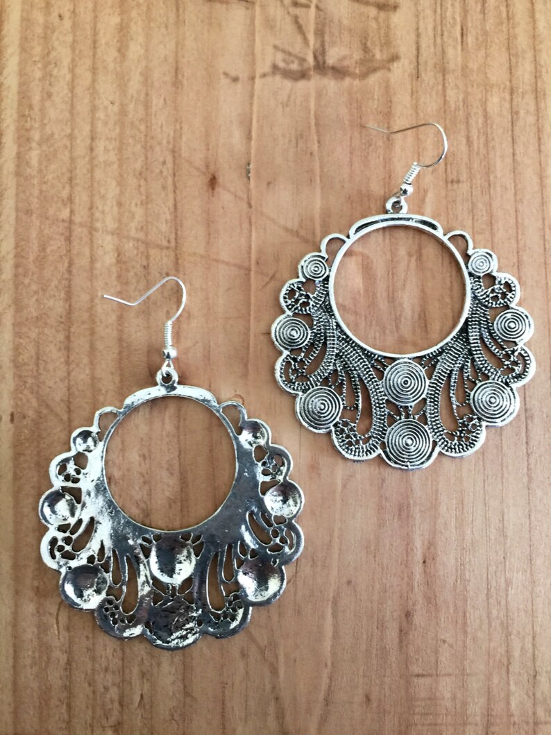 Bohemian Festival Tribal Large Vintage Style Silver Boho Earrings Mandala Gypsy Hypoallergenic Sterling Silver UK Ethnic