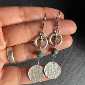 Boho Earrings Turquoise Silver Hoop , Aztec, Chandelier, Ethnic, Tribal, Hippie, Gypsy, Bohemian, Hypoallergenic, UK image 3