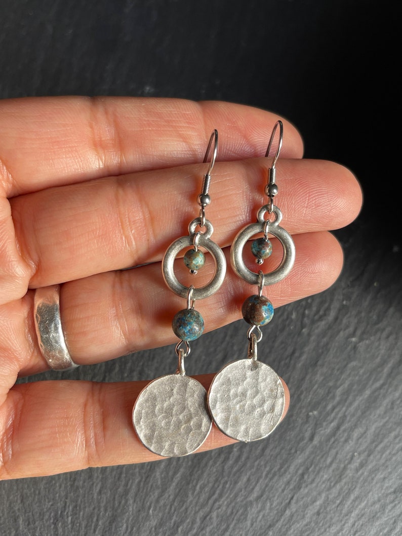 Boho Earrings Turquoise Silver Hoop , Aztec, Chandelier, Ethnic, Tribal, Hippie, Gypsy, Bohemian, Hypoallergenic, UK image 3