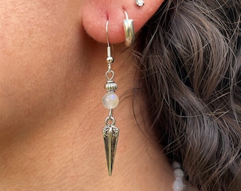 Boho Earrings Moonstone, Silver Spike earrings, Moonstone Jewellery, Ethnic, Bohemian, Tribal, Gypsy, Hypoallergenic, Sterling Silver