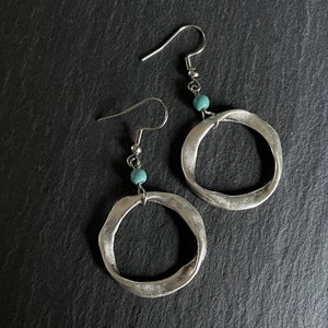 Turquoise Silver Boho Earrings, Long Drop, Hoop, Ethnic, Tribal, Hippie, Gypsy, Bohemian, Gift, UK image 4