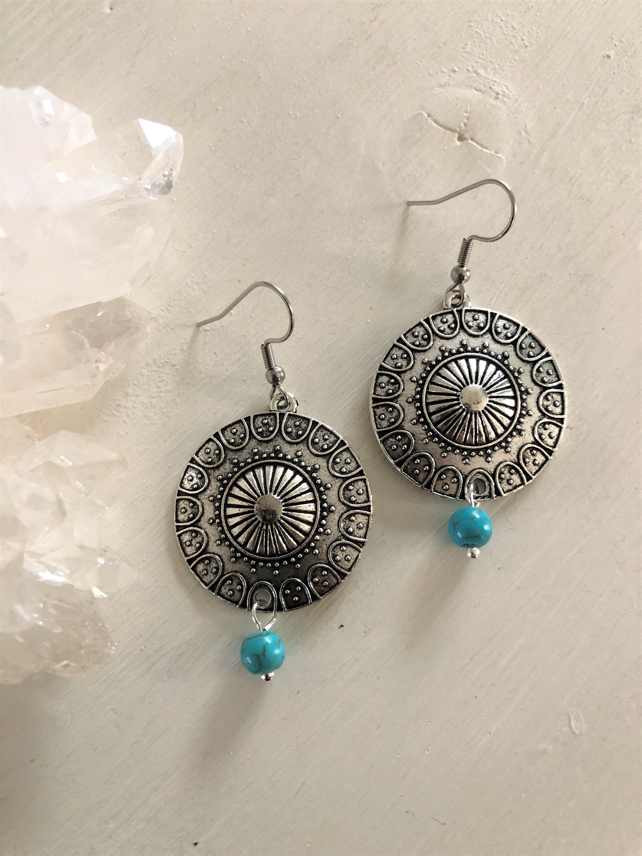 Silver Earrings Hill Tribe Handcraft Ethnic Bohemian Styles Round er044 