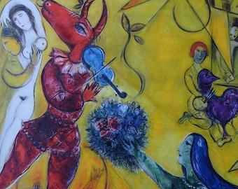 Marc Chagall "The Dance" Poster | Museum Quality Surreal Art Print, Yellow Violinist Wall Decor