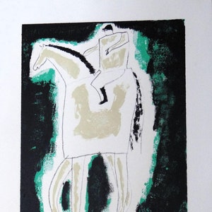 Patrick Wolff, cavaliere sul suo fedele cavallo, a cavallo senza sella, tandem cavallo e cavaliere, equitazione per il tempo libero, litografia originale firmata,