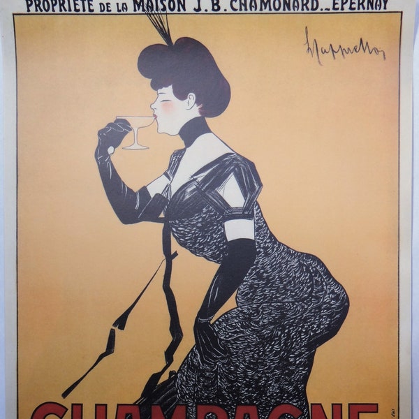 Vintage Champagne poster, Epernay, famous poster designer, Leonetto Cappiello, 27.55 x 19.68 inches