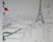 Original signed numbered lithograph, Paris, Eiffel Tower, must-see romantic city, French flag, travel souvenir,
