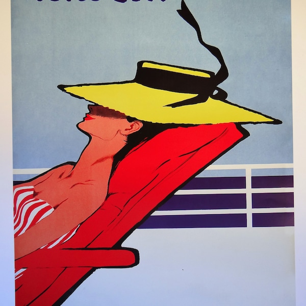 Poster Relax, image by René Gruau, French Riviera and Mediterranean Sea, azure blue, Côte-d'Azur Life sweetness in Nice,  France,