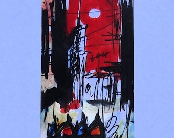 Lisbon Sunset Watercolor Painting, Original Abstract Skyline Art, Portugal Travel Decor by Rouslam Botiev