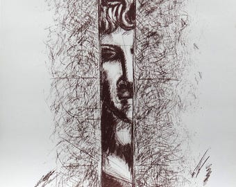 Sacha Sosno Original Lithograph - Obliterated Greek Bust, Nouveau Realisme Art Print, Circa 2004 Monochrome Abstract