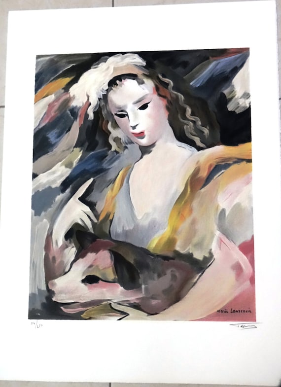 Marie Laurencin、YOUNG GIRL WITH DOG Marie Laurencin, Signed Interpretation Lithograph, Young