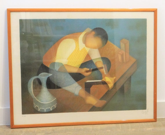 Lithographie Originale Signée Louis Toffoli – L'Étameur Épreuve d'Artiste EA 1986