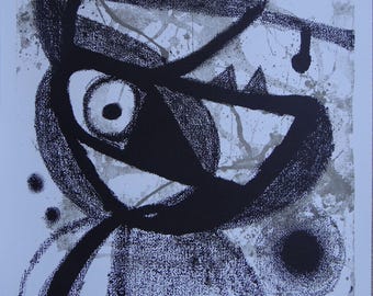 Joan Miró 1980 Black & White Lithograph Print - Surrealist Bird - Unframed
