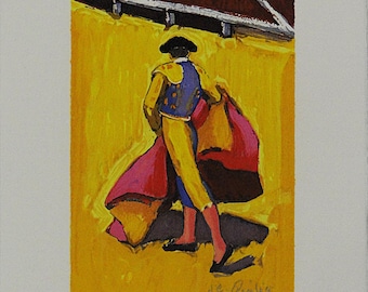 Signed Jean-Claude Quilici Lithograph Torero Bullfighter Corrida Yellow