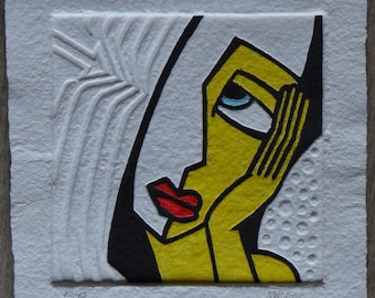 Hand-Signed Aquagravure Engraving Cubist Woman Portrait 10/15 – Limited Edition by French Artist Jérôme Maligne