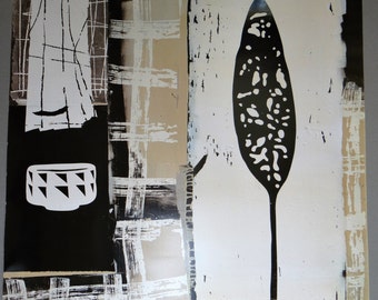 Allium Large Vintage Botanical Silkscreen Print, Abstract Herb Art  27.5x27.5 In