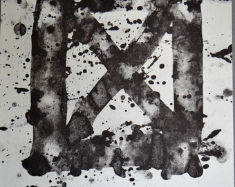 Rare Sam Francis 1986 Black White Lithograph | Vintage Abstract Monochrome Print "Checkbox" Desjobert