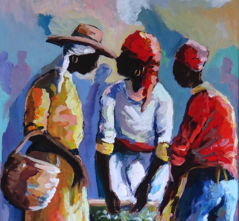 Errol Allen Jamaica's master painter Market Scene Etsy