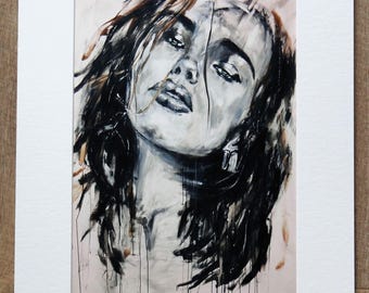 Hand-Signed Lithograph Female Portrait Melancholic Woman 9/30 Edition