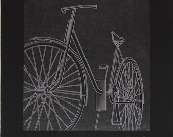 Konrad Klapheck, original etching signed and numbered, The bicycle, hyperrealistic style, bike enthusiasts, two wheels, cycling and sport,