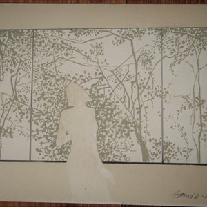 Pierre García-Fons, litografía original firmada, silueta en el bosque, transparencias y contornos,
