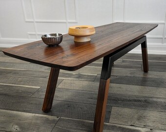 Meridian Coffee Table – Handcrafted Solid Walnut & Steel, Modern Low Profile Living Room Table