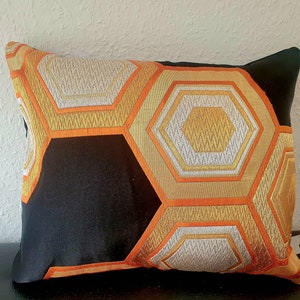 022 Cushion cover upcycled Japanese Vintage Kimono Obi, orange kikko