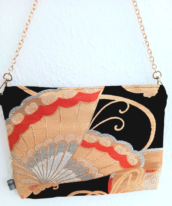 HAND MADE BAG Orange Butterfly -japanese Vintage Kimono Obi Bag