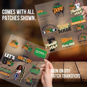 Patches for Jackets| Patch Party| Patch Kit| Patches Iron On| DTF Patches| Ready to Press DTF| Patches HBCU| Florida A M | Patches | famu