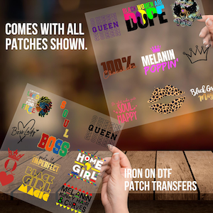 Patches for Jackets| Patch Party| Patch Kit| Patches Iron On| DTF Patches| Ready to Press DTF| Patches Black Girl| Black Girl| Melanin Patch